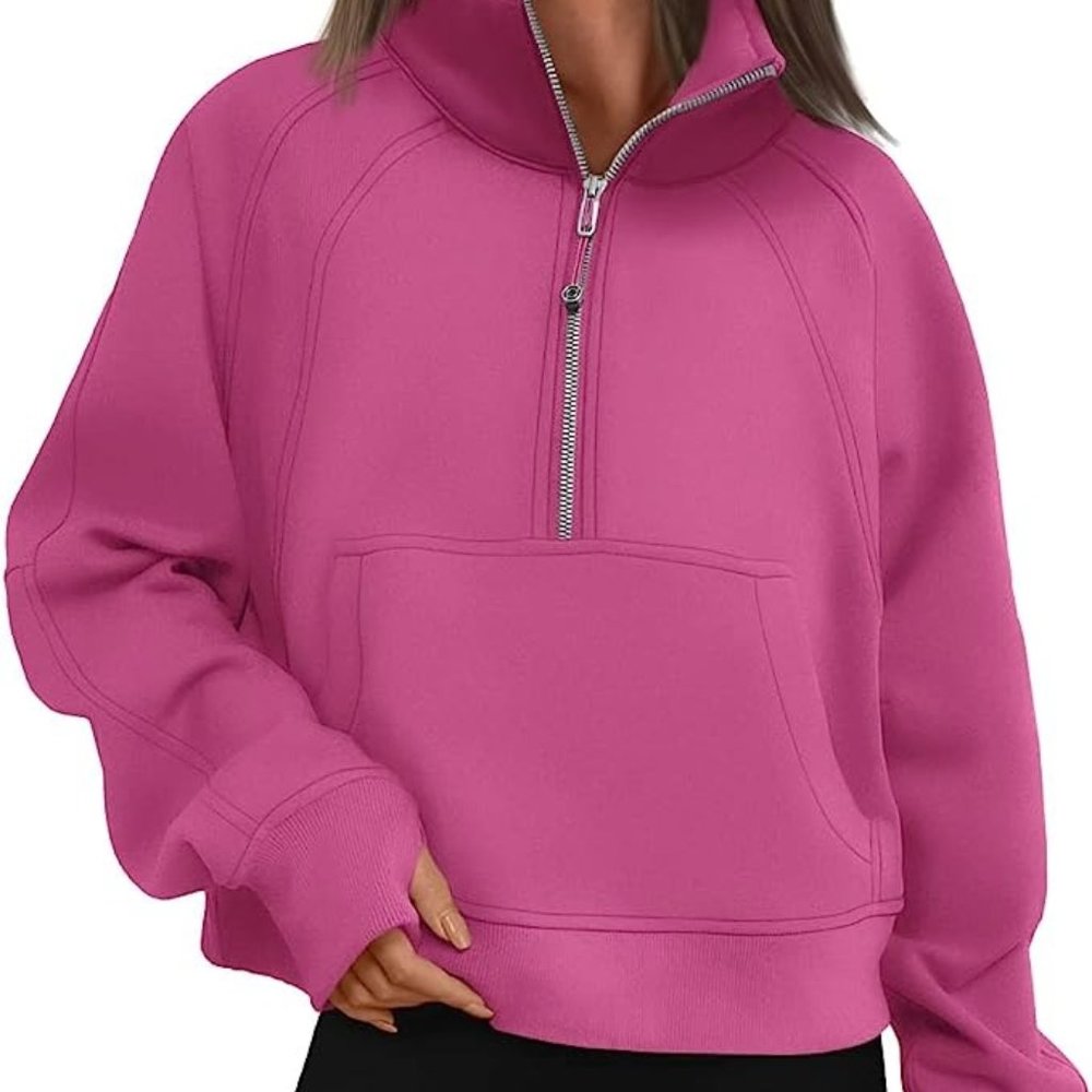 Trendy Queen Womens Half Zip Cropped Pullover Scuba Dupe Sweatshirt - NWT